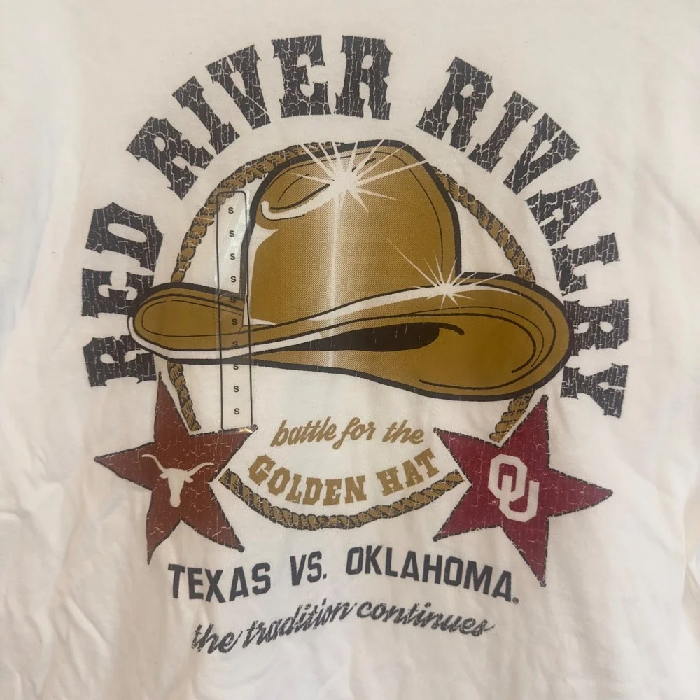 Champion Red River Rivalry Texas vs Oklahoma Golden Hat T-Shirt White Small NEW
